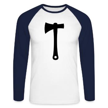 axe - Unisex Long Sleeve Baseball T-Shirt - white/navy - Front - Nik (191cm)