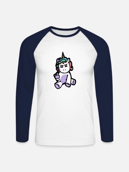 Böses Einhorn lustig - Unisex Baseballshirt langarm - Weiß/Navy