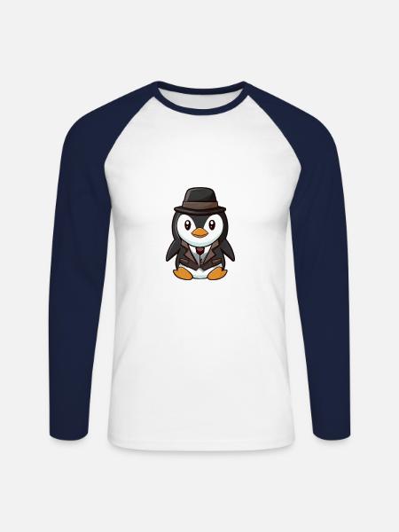 cute penguin - Unisex Long Sleeve Baseball T-Shirt - white/navy