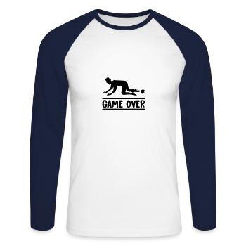braeutigam game over 02 - Unisex Baseballshirt langarm - Weiß/Navy - Vorne - Nik (191cm)