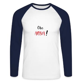 Cette anxiété - T-shirt baseball manches longues Homme - blanc/marine - Devant - Nik (191cm)