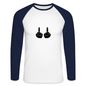 middle finger 2 - Unisex Long Sleeve Baseball T-Shirt - white/navy - Front - Nik (191cm)
