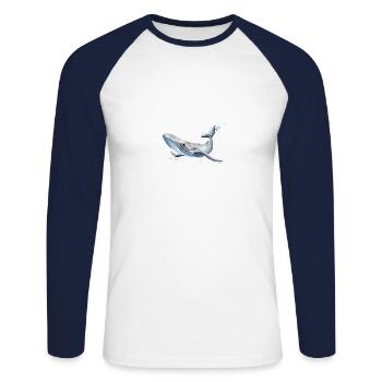 Wal - Unisex Baseballshirt langarm - Weiß/Navy - Vorne - Nik (191cm)