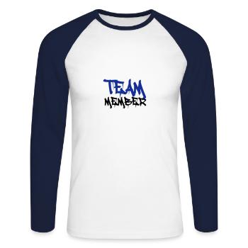 membre de l'équipe 02 - T-shirt baseball manches longues Homme - blanc/marine - Devant - Nik (191cm)