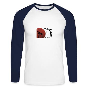 Tokio-Marathon - Unisex Baseballshirt langarm - Weiß/Navy - Vorne - Nik (191cm)