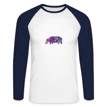 Nilpferd - Unisex Baseballshirt langarm - Weiß/Navy - Vorne - Nik (191cm)