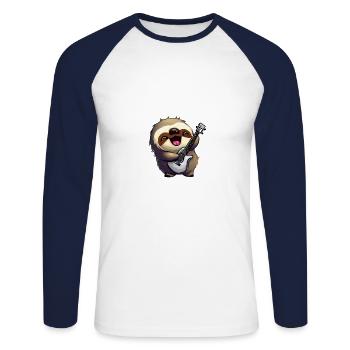 Faultier mit Gitarre - Unisex Baseballshirt langarm - Weiß/Navy - Vorne - Nik (191cm)
