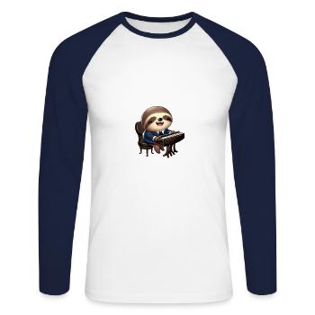 Paresseux au piano - T-shirt baseball manches longues Homme - blanc/marine - Devant - Nik (191cm)
