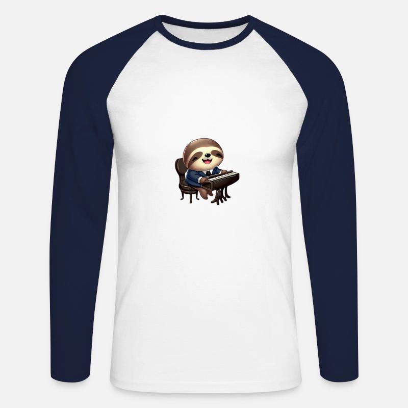 Faultier am Klavier - Unisex Baseballshirt langarm - Weiß/Navy