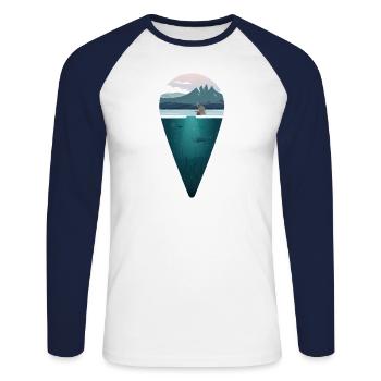 Ice Angler - Winter - Fishing, Angler - Unisex Long Sleeve Baseball T-Shirt - white/navy - Front - Nik (191cm)