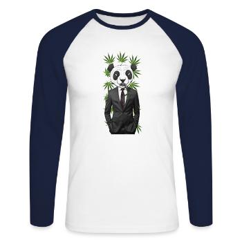 Panda Cannabis - Unisex Baseballshirt langarm - Weiß/Navy - Vorne - Nik (191cm)