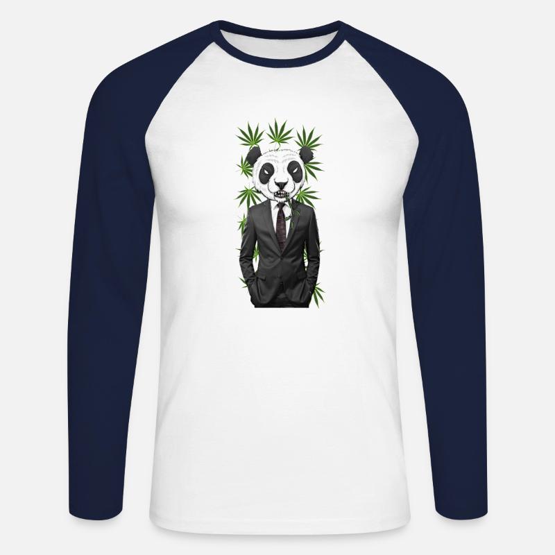 Panda Cannabis - Unisex Baseballshirt langarm - Weiß/Navy