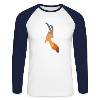 Steinbock Silhuette abstrakt - Unisex Baseballshirt langarm - Weiß/Navy - Vorne - Nik (191cm)
