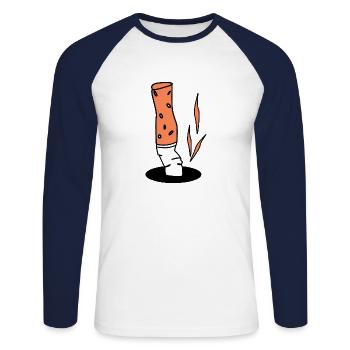Zigarette Zigaretten Zigarettenstummel - Unisex Baseballshirt langarm - Weiß/Navy - Vorne - Nik (191cm)