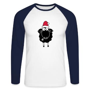 Black sheep with santa hat - Unisex Long Sleeve Baseball T-Shirt - white/navy - Front - Nik (191cm)
