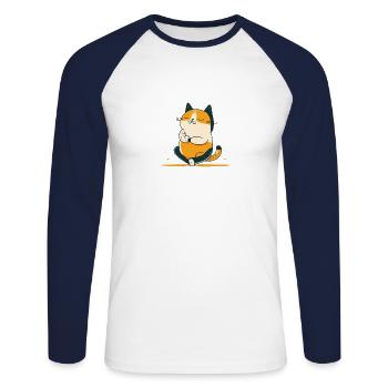 Méditer l’imprimé chat - Apportez le zen à votre espace - T-shirt baseball manches longues Homme - blanc/marine - Devant - Nik (191cm)