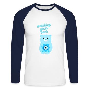 Mauvais Oeil Protection Ours - T-shirt baseball manches longues Homme - blanc/marine - Devant - Nik (191cm)