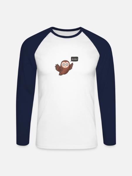 Eule - Unisex Baseballshirt langarm - Weiß/Navy