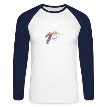 Powerdarter - Unisex Long Sleeve Baseball T-Shirt - white/navy - Front - Nik (191cm)
