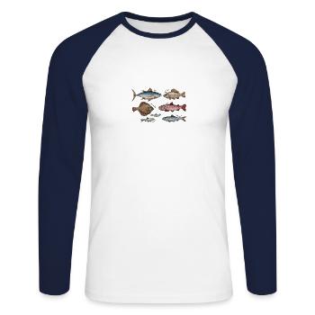 Meerestiere - Unisex Baseballshirt langarm - Weiß/Navy - Vorne - Nik (191cm)