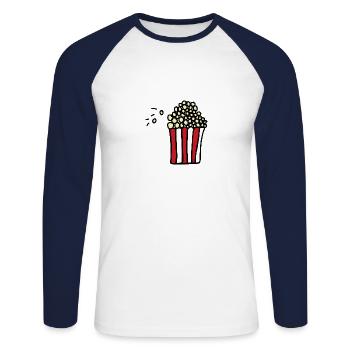 Popkorn süß lecker food lover Kino - Unisex Baseballshirt langarm - Weiß/Navy - Vorne - Nik (191cm)