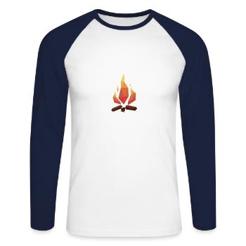 Polyart Polynom Fineline Lagerfeuer - Unisex Baseballshirt langarm - Weiß/Navy - Vorne - Nik (191cm)