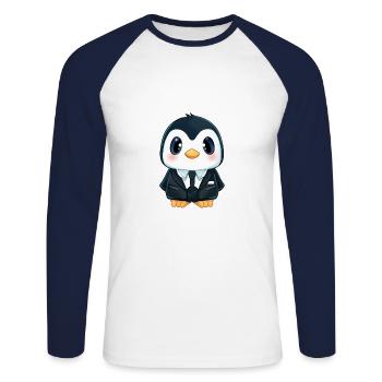 Cute Penguin - Unisex Long Sleeve Baseball T-Shirt - white/navy - Front - Nik (191cm)