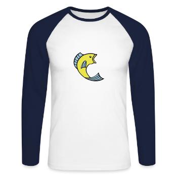 poisson 002 - T-shirt baseball manches longues Homme - blanc/marine - Devant - Nik (191cm)