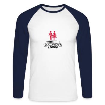 game over loading 2 - Unisex Baseballshirt langarm - Weiß/Navy - Vorne - Nik (191cm)