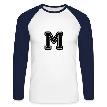 letter M - Unisex Long Sleeve Baseball T-Shirt - white/navy - Front - Nik (191cm)