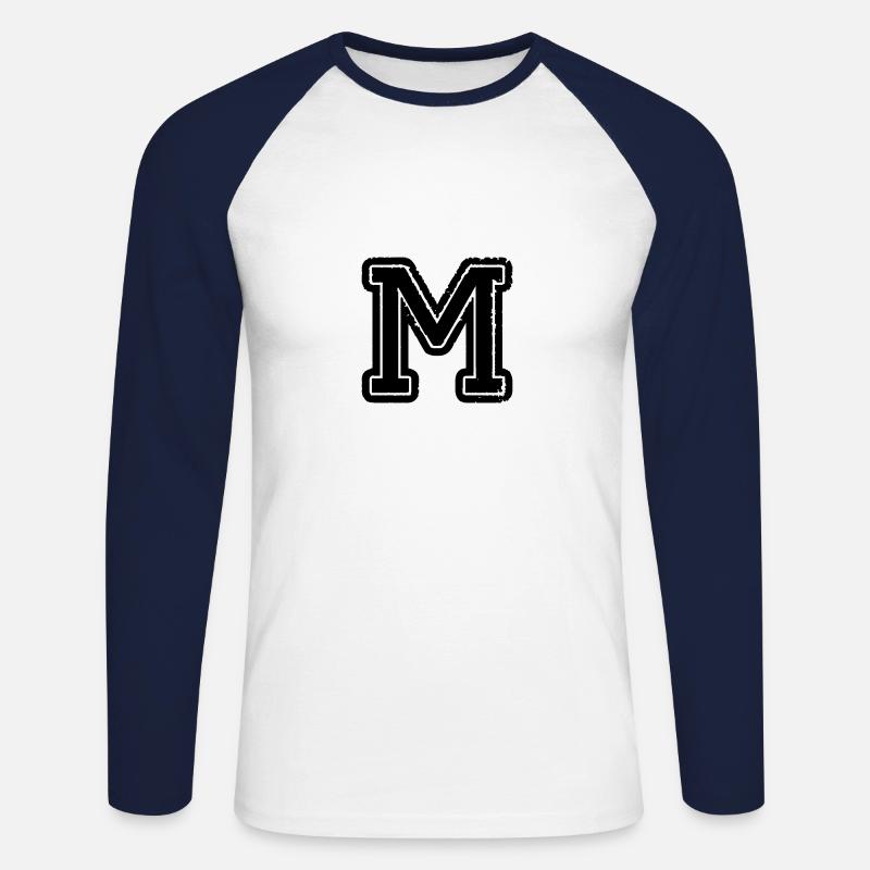 buchstabe M - Unisex Baseballshirt langarm - Weiß/Navy