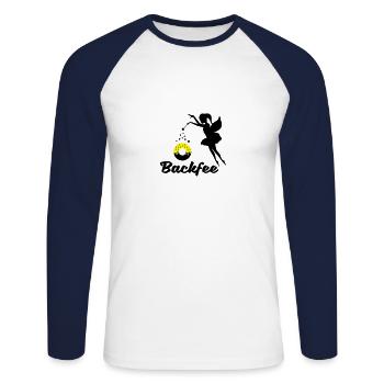backfee - Unisex Baseballshirt langarm - Weiß/Navy - Vorne - Nik (191cm)