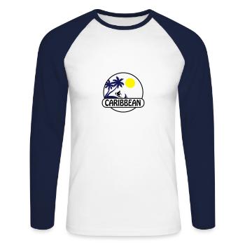 Caraïbes 02 - T-shirt baseball manches longues Homme - blanc/marine - Devant - Nik (191cm)