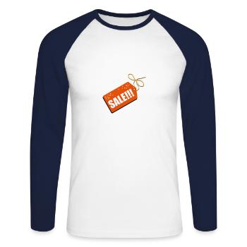 SALE - Unisex Baseballshirt langarm - Weiß/Navy - Vorne - Nik (191cm)