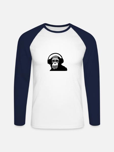 affe smile - Unisex Baseballshirt langarm - Weiß/Navy
