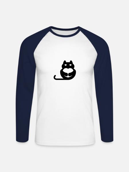 Katze mit Herz - Unisex Baseballshirt langarm - Weiß/Navy