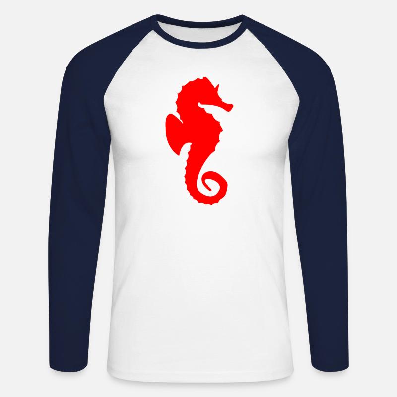 Süsses rotes Seepferdchen als Geschenk - Unisex Baseballshirt langarm - Weiß/Navy