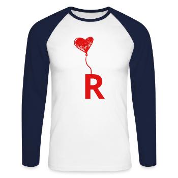 Lettre r cœur - T-shirt baseball manches longues Homme - blanc/marine - Devant - Nik (191cm)