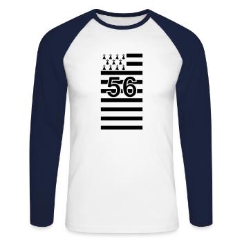 drapeau departement 56 bretagne breton - T-shirt baseball manches longues Homme - blanc/marine - Devant - Nik (191cm)