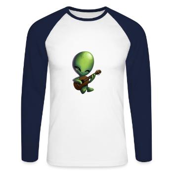 Alien mit Gitarre - Unisex Baseballshirt langarm - Weiß/Navy - Vorne - Nik (191cm)