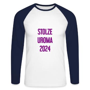 Fière arrière-grand-mère 2024 - T-shirt baseball manches longues Homme - blanc/marine - Devant - Nik (191cm)