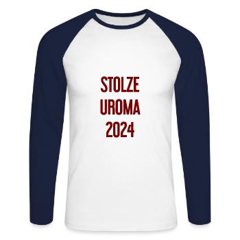 Fière arrière-grand-mère 2024 - T-shirt baseball manches longues Homme - blanc/marine - Devant - Nik (191cm)