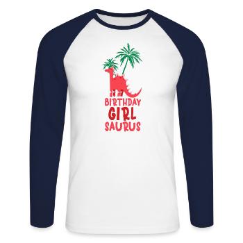 Dinosaur Birthday Girl Saurus Matching Family - Unisex Long Sleeve Baseball T-Shirt - white/navy - Front - Nik (191cm)