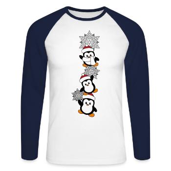 Penguin Noël - T-shirt baseball manches longues Homme - blanc/marine - Devant - Nik (191cm)