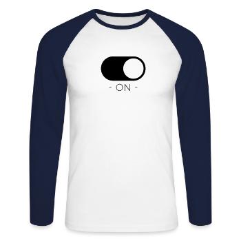ON - Unisex Long Sleeve Baseball T-Shirt - white/navy - Front - Nik (191cm)