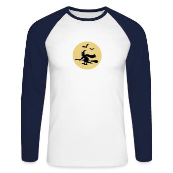Hexe auf Besen - Unisex Baseballshirt langarm - Weiß/Navy - Vorne - Nik (191cm)