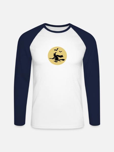 Witch on broom - Unisex Long Sleeve Baseball T-Shirt - white/navy
