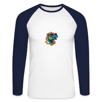 Dino Cool: Retro Ornithopods T-Shirt - T-shirt baseball manches longues Homme - blanc/marine - Devant - Nik (191cm)