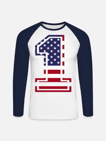 UNITED STATES - Unisex Long Sleeve Baseball T-Shirt - white/navy
