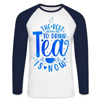 The Best Time To Drink Tea Is Now Tea Drinking Cup - Unisex Baseballshirt langarm - Weiß/Navy - Vorne - Nik (191cm)